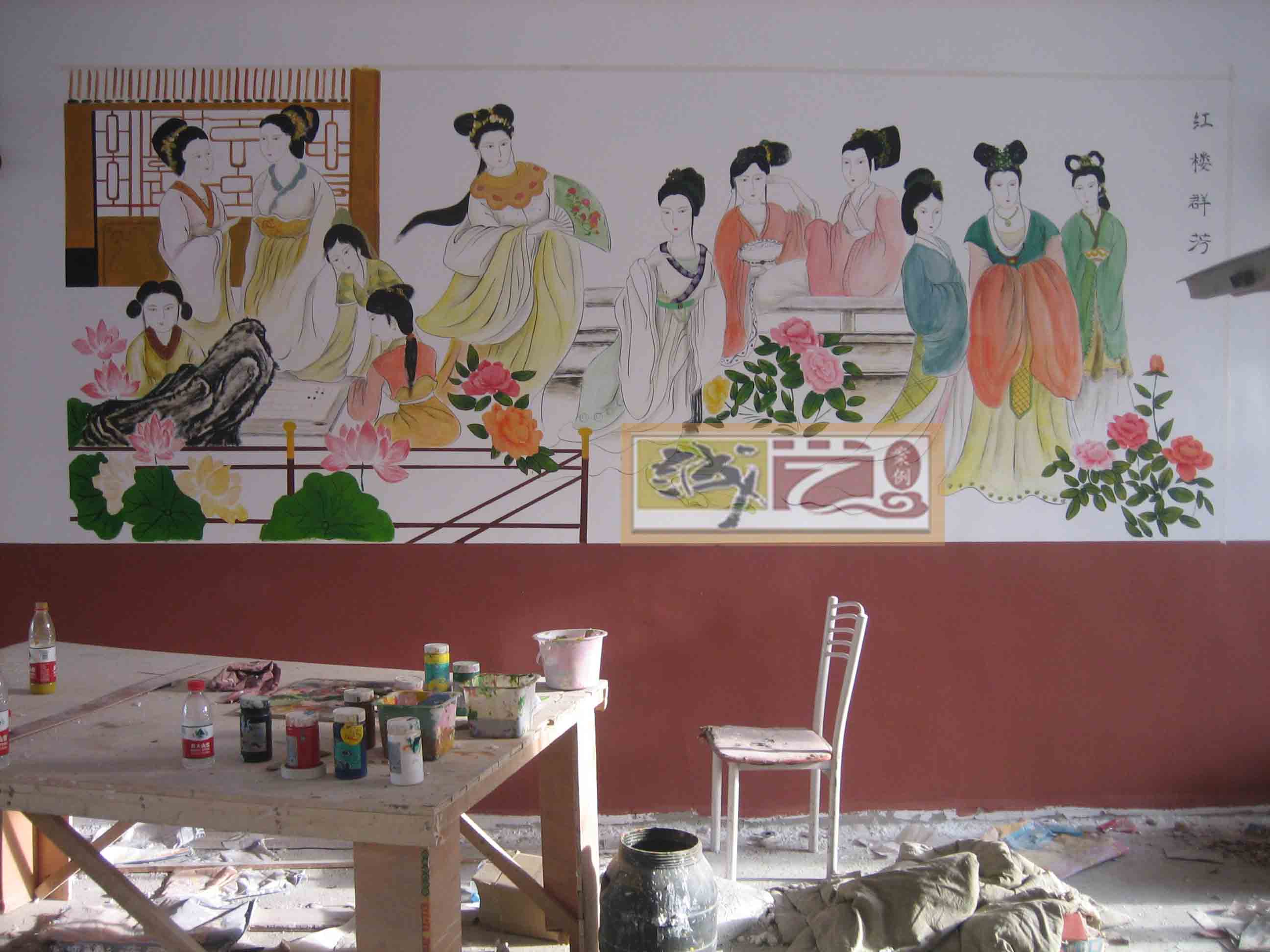 墙绘 壁画 十二群芳图 北京诚艺墙绘,北京墙绘