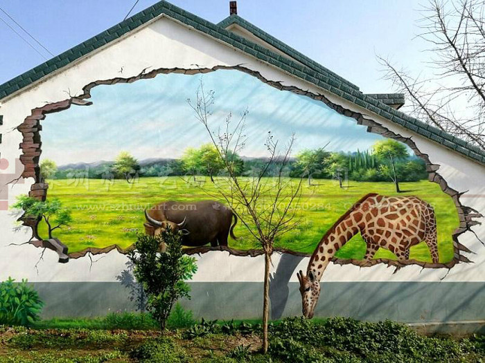 农村文化墙彩绘,手绘3D文化墙,3D彩绘,3D文化墙彩绘